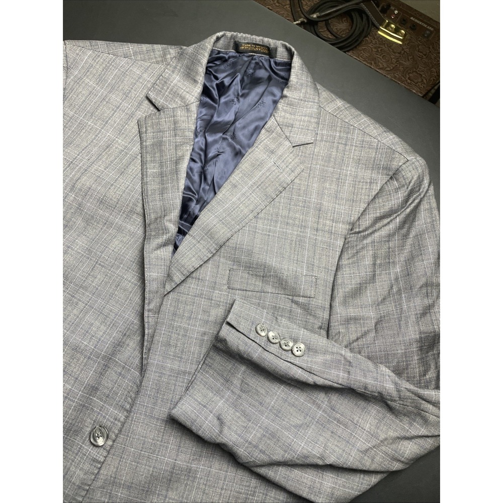 Jos. A. Bank Reserve 46R Reda 1865 Sustaina Wool Gray Blue Plaid Blazer Jacket